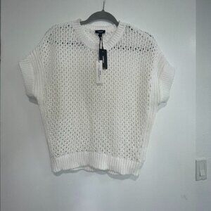 Express White Cotton Knit Top • Open Stitch Crewneck Sweater NWT S